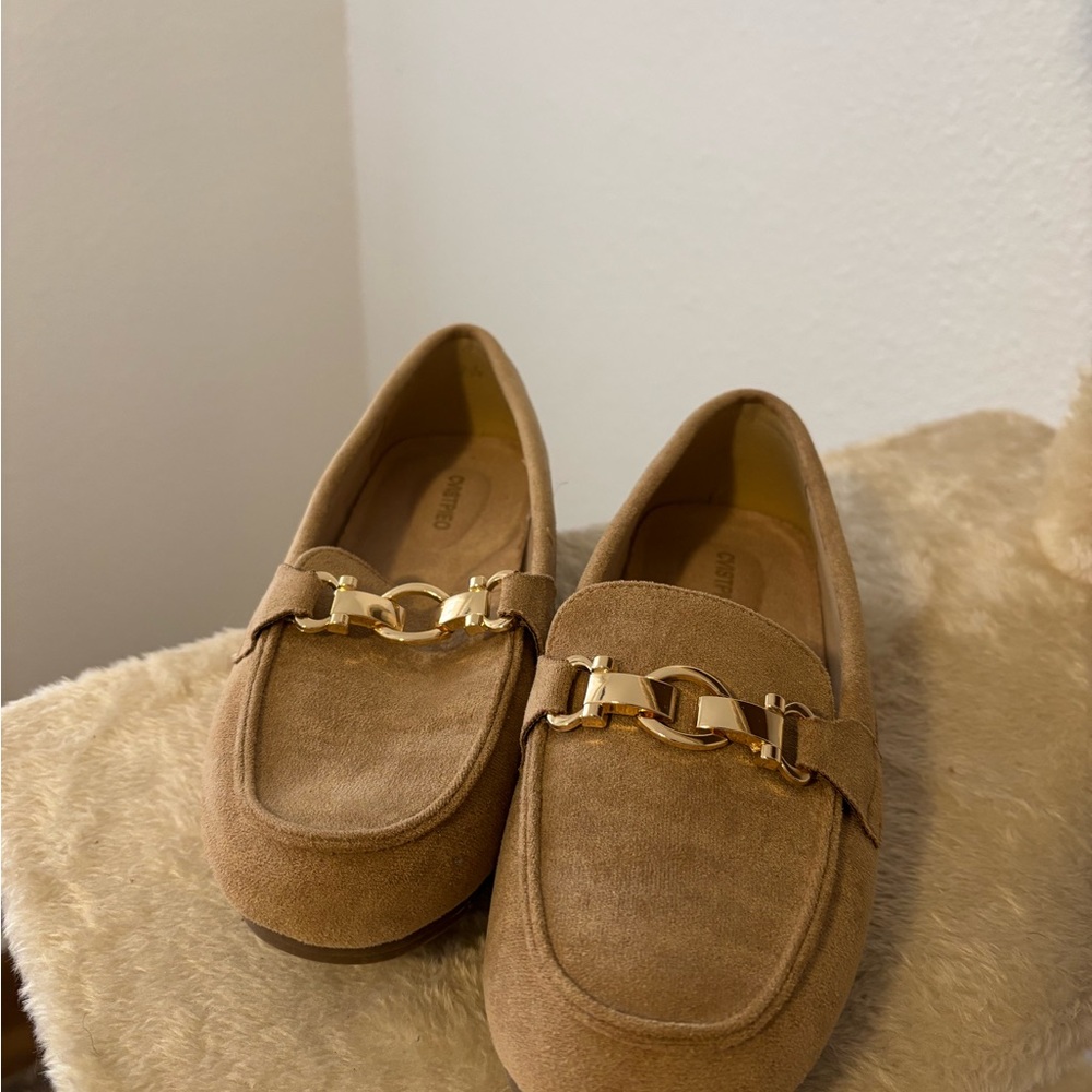 Brown Loafers with Gold Chain Accent